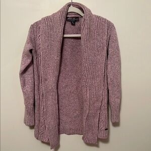 Eddie Bauer Pink Ribbed Knit Open-Front Cardigan